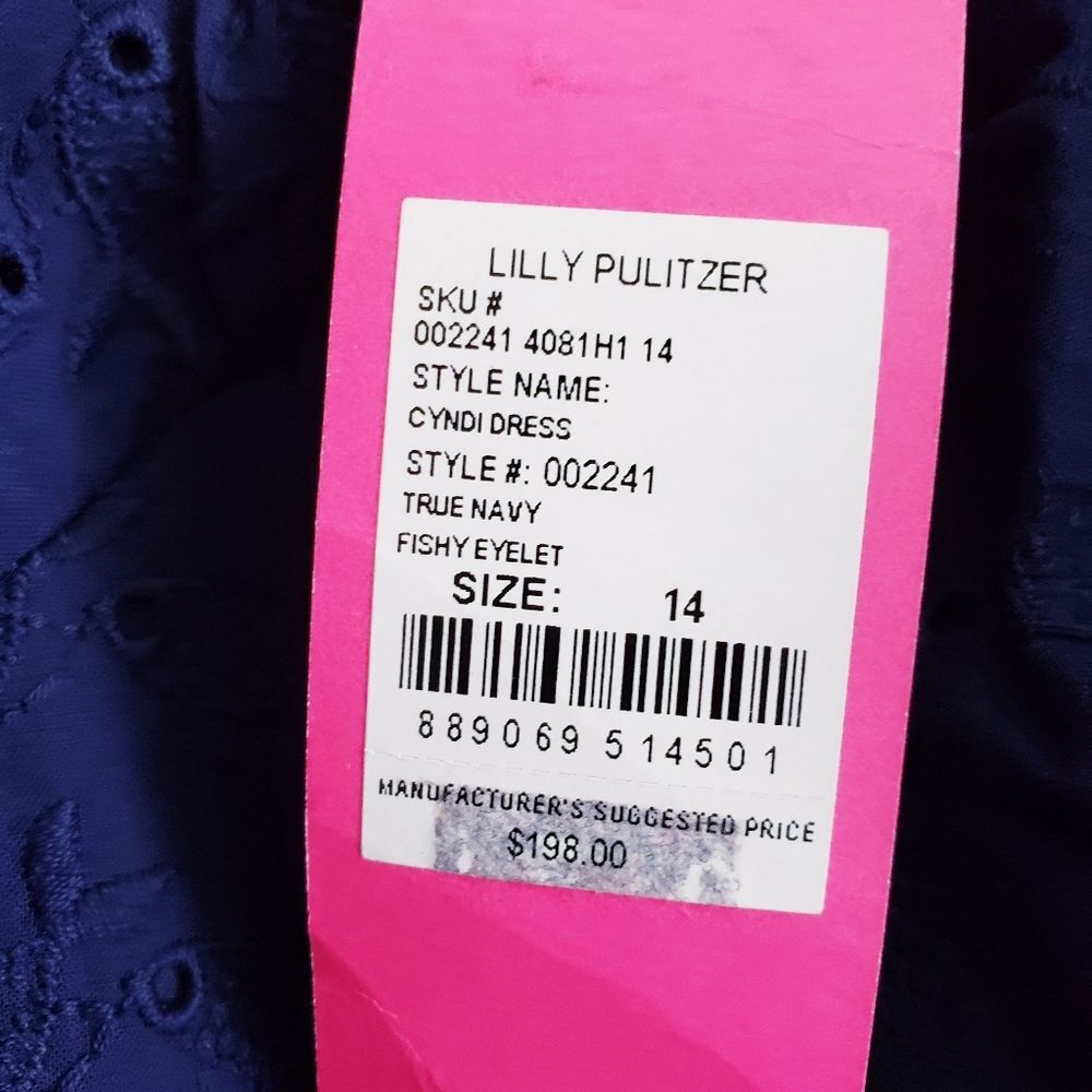 Lilly Pulitzer Cyndi Dress In Navy Blue Embroidered Fish Eyelet - Picture 8 of 11
